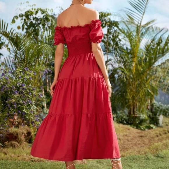 Red off shoulder dress - Picture 2 of 3